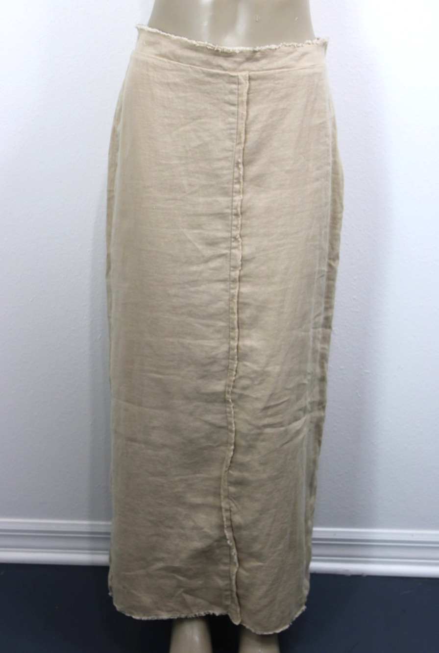 Magaschoni Linen Maxi Skirt Raw Edge Lined Size M Quiet Luxury